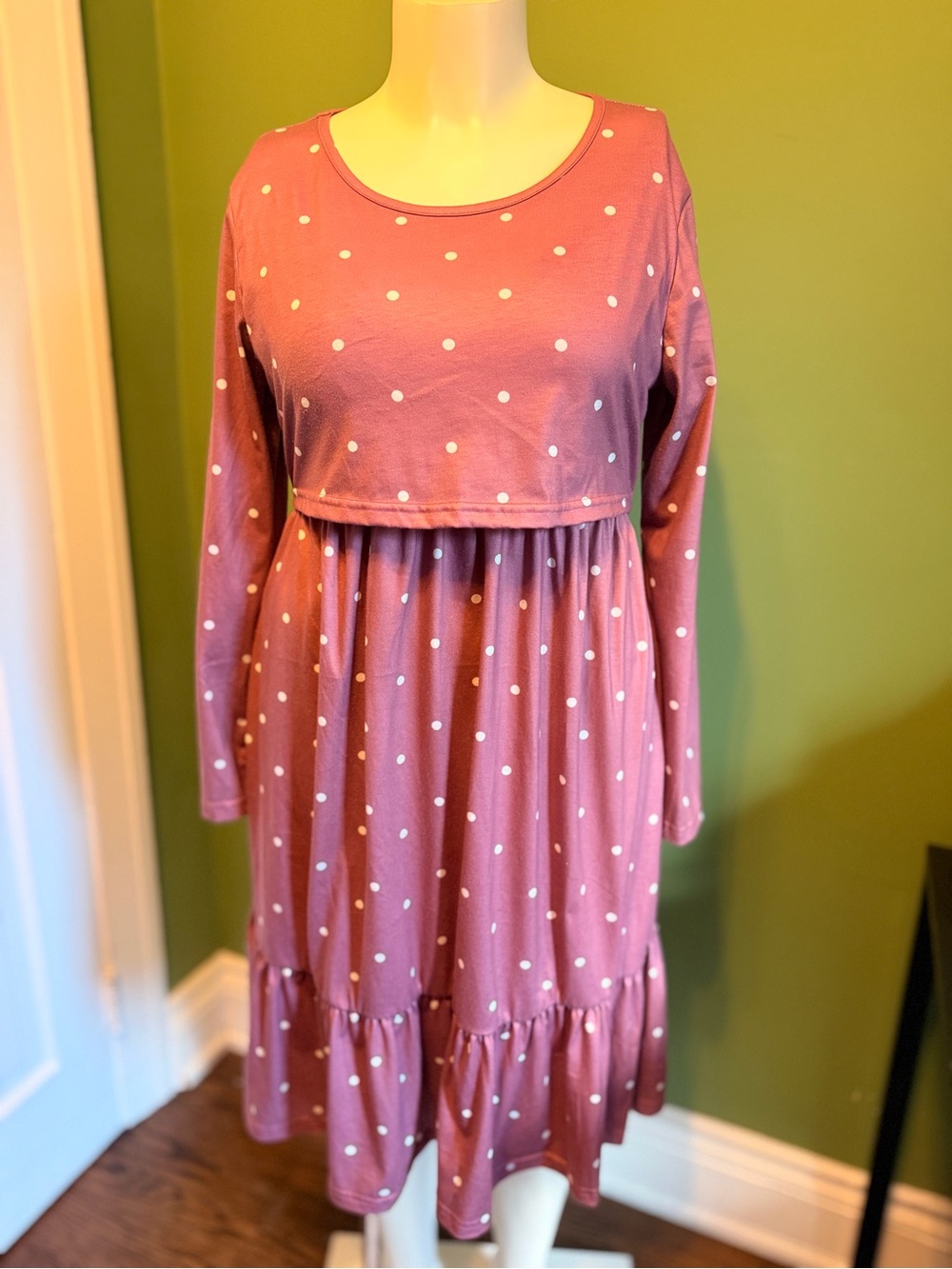 PatPat Dusty Rose Polka Dot Long Sleeve Nursing Dress Large